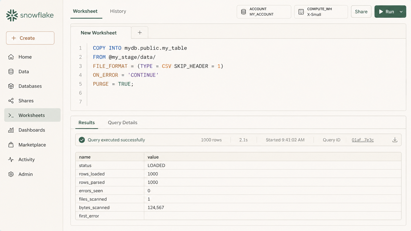 SnowSQLでPUTコマンドとSnowflake COPY INTOを実行しCSVをemployeesテーブルへ取り込む3ステップの手順