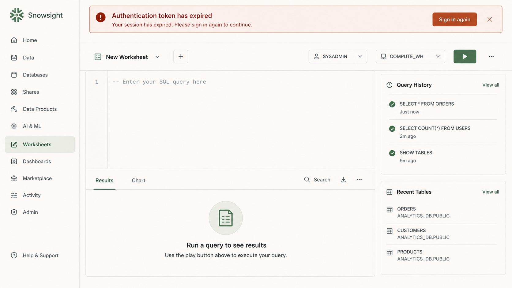 図解でまとめたSnowflakeのAuthentication token has expiredエラー発生要因と対処の流れ。長時間放置やPythonスクリプトの稼働、MFA変更、ネットワーク切断などトークン期限切れの典型パターンから再ログインへ進む導線を整理