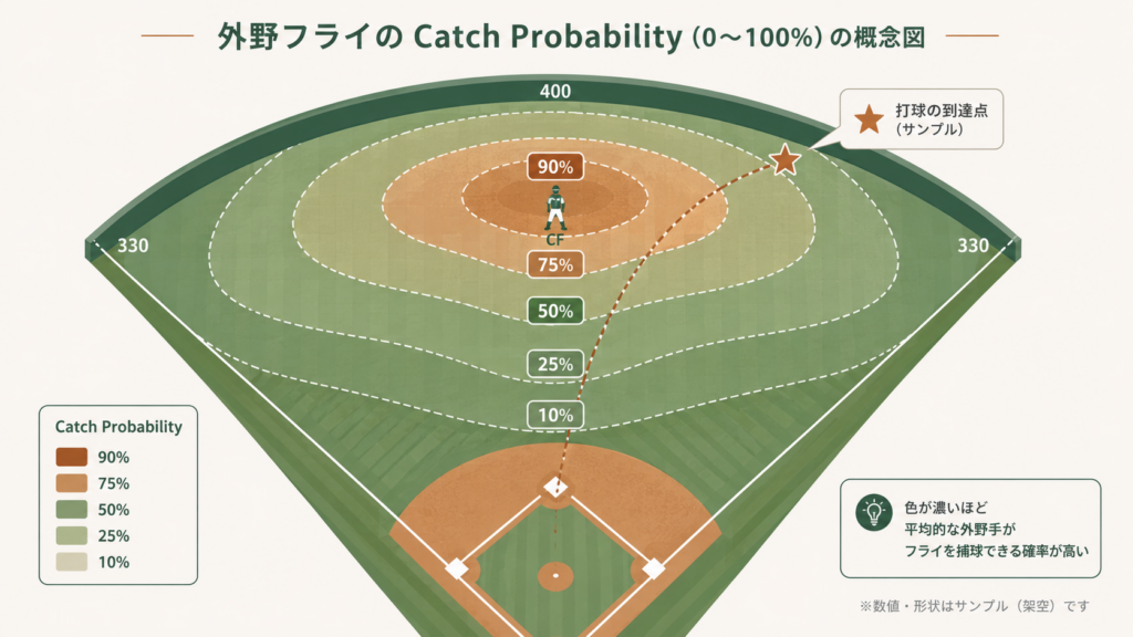 OAA(Outs Above Average)の「手計算で追える簡単な例」を解説する図