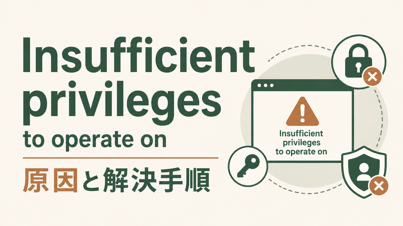 Snowflakeの「Insufficient privileges to operate on」エラーの原因と解決手順を解説するアイキャッチ。権限階層の切り分けや確認SQL、GRANT文の修正例を現場目線で整理した実務向けトラブルシュート記事の主題を示す図版